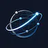 Voyager Cyber logo featuring a dark digital globe encircled by glowing blue network orbits and nodes
